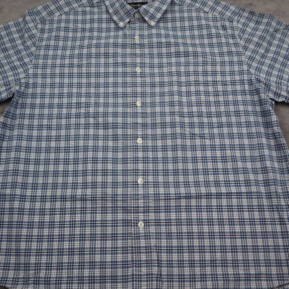 Eddie Bauer Shirt Mens XL Blue Plaid Button Down Short Sleeve Pocket Outdoor - Picture 10 of 16
